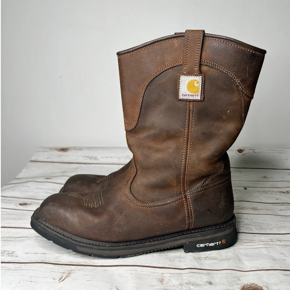 Carhartt Wellington Work Boots Brown Leather Square Toe CMP1218 Men's 14 W